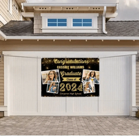 2024 Gold Sketch 4 Photo Collage Graduation Party Banner - Joliny