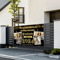 2024 Gold Sketch 4 Photo Collage Graduation Party Banner - Joliny