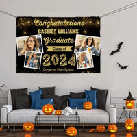 2024 Gold Sketch 4 Photo Collage Graduation Party Banner - Joliny