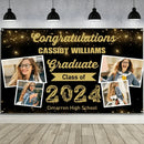 2024 Gold Sketch 4 Photo Collage Graduation Party Banner - Joliny