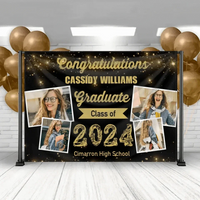 2024 Gold Sketch 4 Photo Collage Graduation Party Banner - Joliny