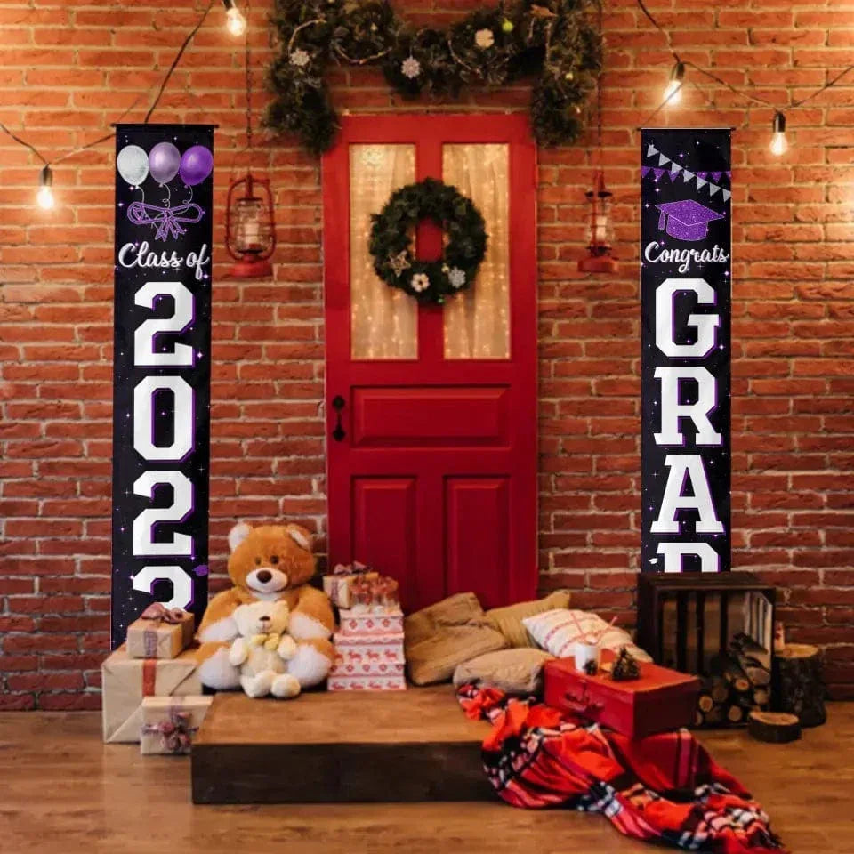 2024 Graduation Decorations-Class of 2024 Congrats Grad Porch Purple Sign Banner - Joliny