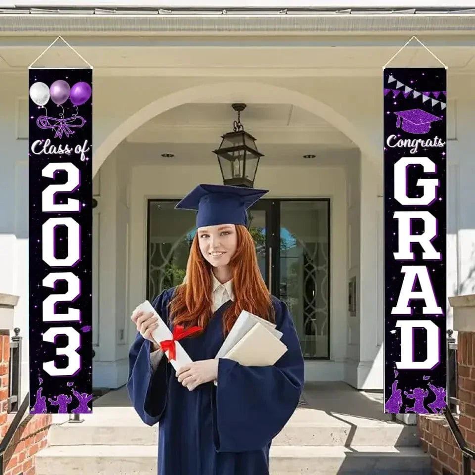 2024 Graduation Decorations-Class of 2024 Congrats Grad Porch Purple Sign Banner - Joliny