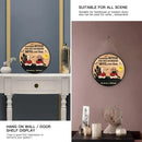 A Wicked Witch And Her Handsome Devil Live Here - Couple Personalized Custom Round Shaped Home Decor Witch Wood Sign - Halloween Gift For Witches, Husband Wife - Joliny