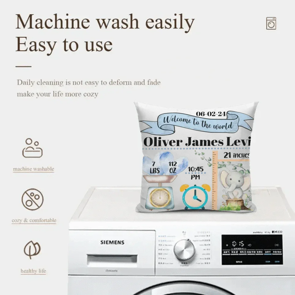 Baby Birth Information Statistics Pillow - Welcome To The World - Joliny