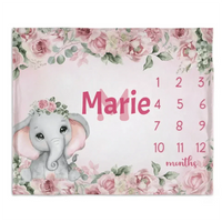 Baby Girl Monthly Milestone Blanket, Floral Elephant Blanket for Newborn Baby Shower - Joliny