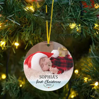 Baby's First Christmas - Personalized Custom Round Shaped Photo Christmas Ornament - Joliny