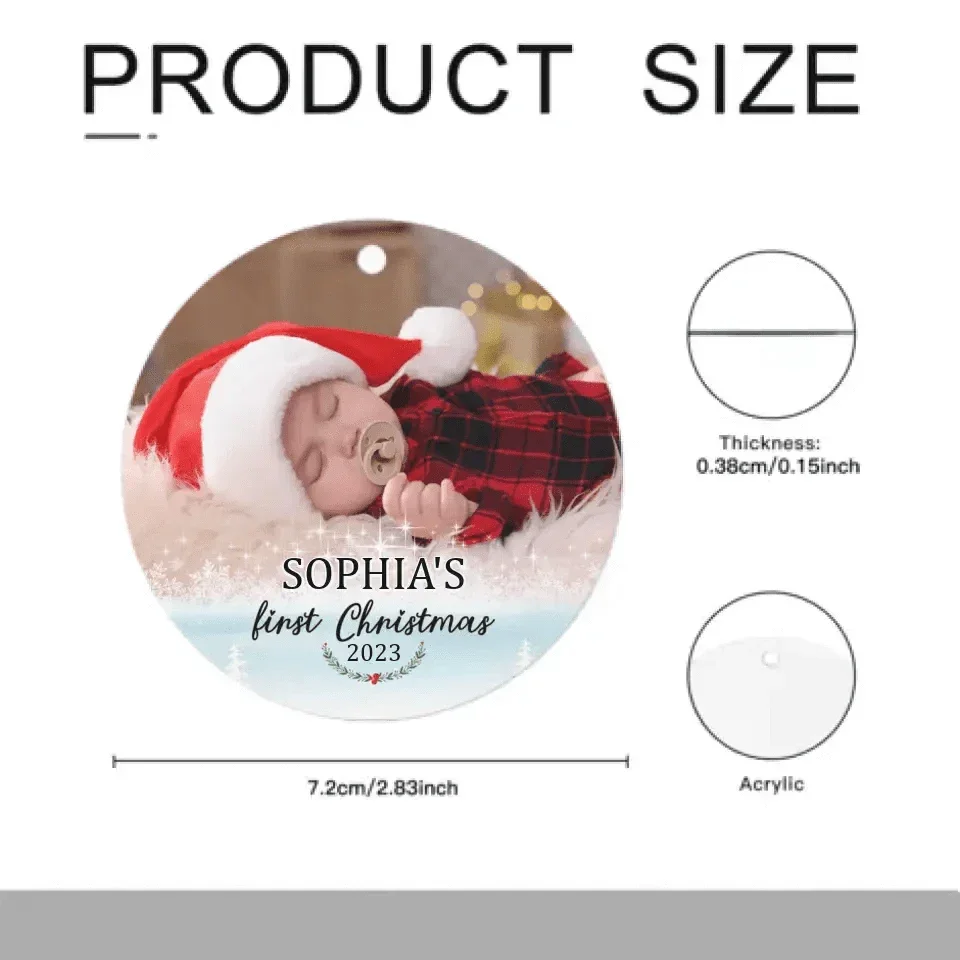 Baby's First Christmas - Personalized Custom Round Shaped Photo Christmas Ornament - Joliny