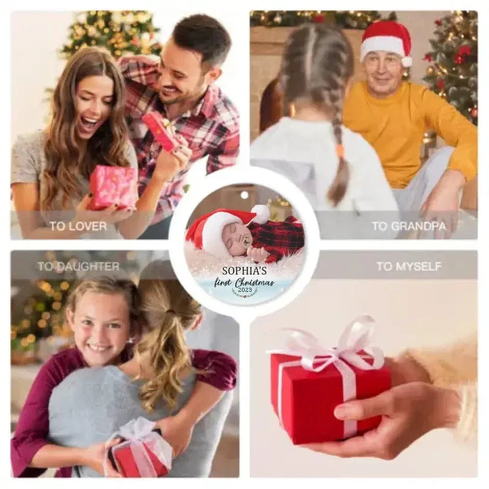 Baby's First Christmas - Personalized Custom Round Shaped Photo Christmas Ornament - Joliny