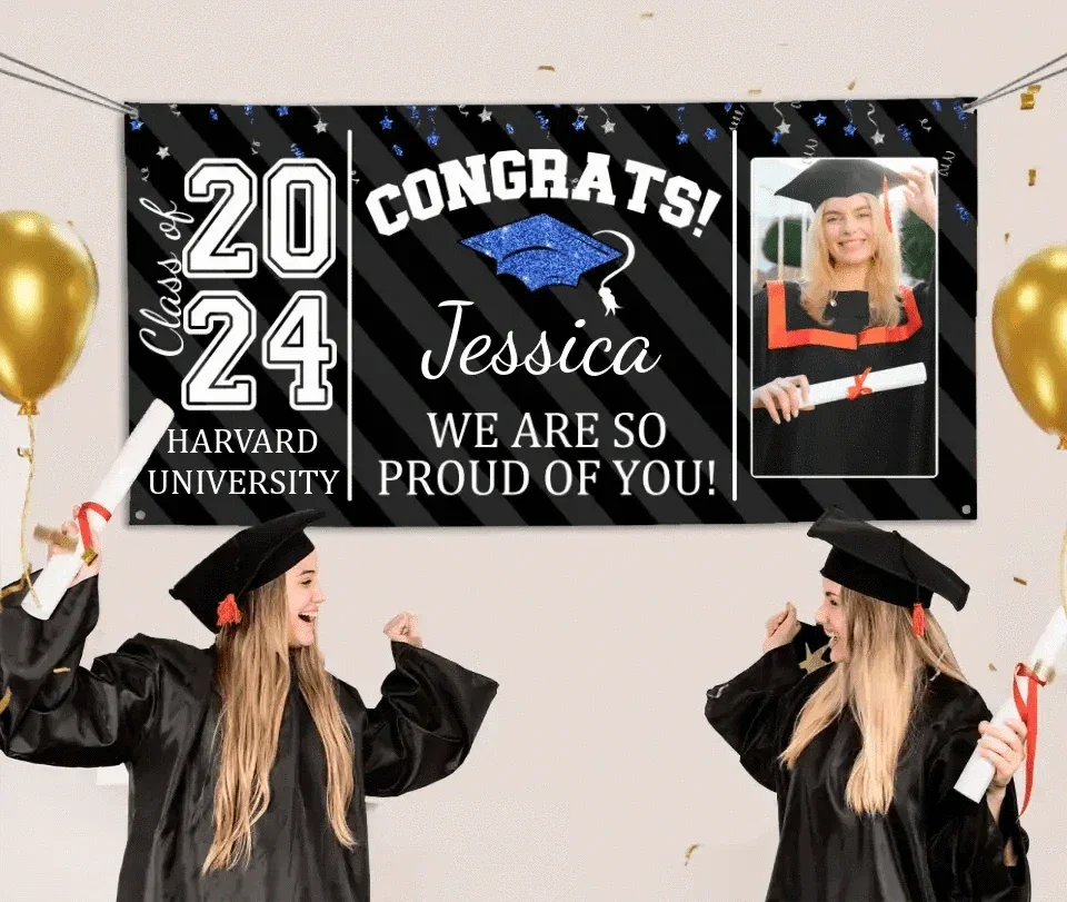 Custom Congrats Grad With Photo 3 Piece Set Graduation Banner, Graduation Gift - Joliny