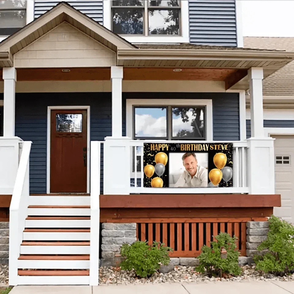 Birthday Banner with Photo - Gold and Silver Birthday Sign - Joliny
