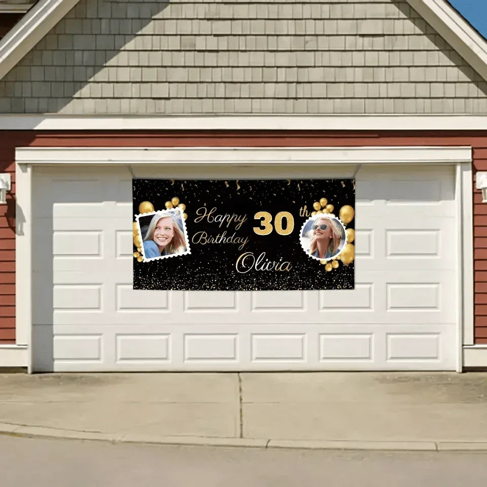 Birthday Personalized Banner With Photo, Gold Party Decoration - Joliny