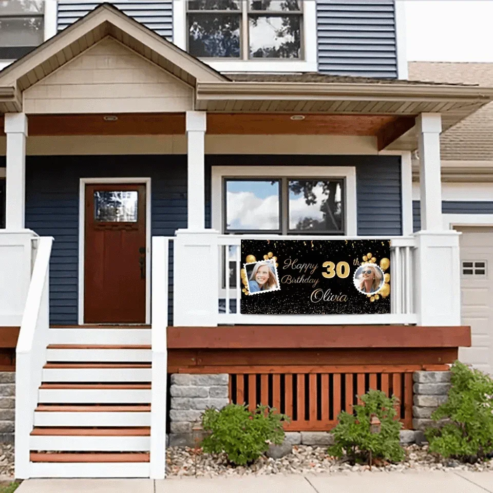 Birthday Personalized Banner With Photo, Gold Party Decoration - Joliny