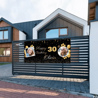 Birthday Personalized Banner With Photo, Gold Party Decoration - Joliny