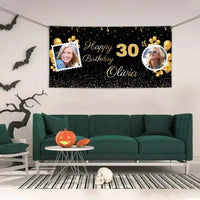 Birthday Personalized Banner With Photo, Gold Party Decoration - Joliny
