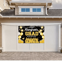 Blue and Gold Large Size Congrats Grad Background Banner, Balloon Star and Small Round White Lamp - Joliny