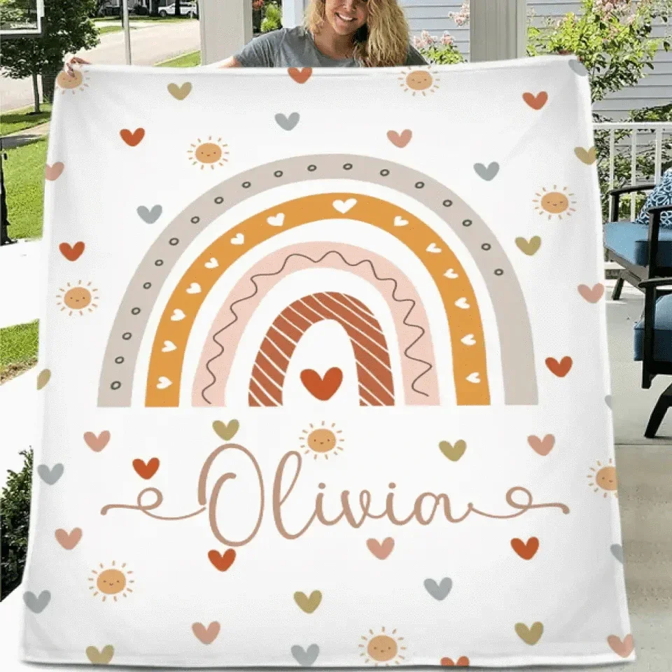 Boho Rainbow Name Customized Baby Blanket, Gift for Baby