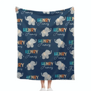 Boy Personalized Elephant Baby Blanket, Custom Name Gift for Kids - Joliny