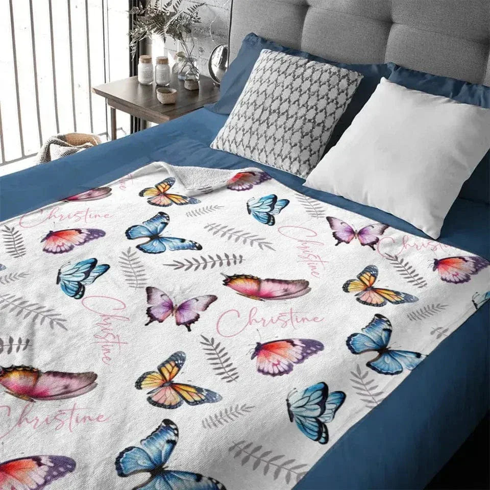 Butterflies Baby Blanket, Personalized Name Blanket Gift - Joliny