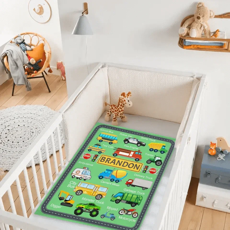 Cars, Trucks And Diggers - Personalised multicolour Blanket With Name - A Gift For Child - Joliny