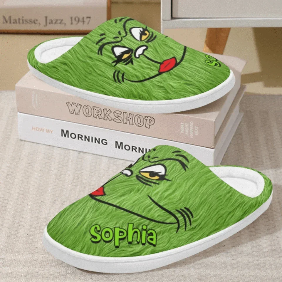 Cat Face Emoji Cotton Slippers - Personalized Name Customized Cotton Slippers - Gifts for the Family