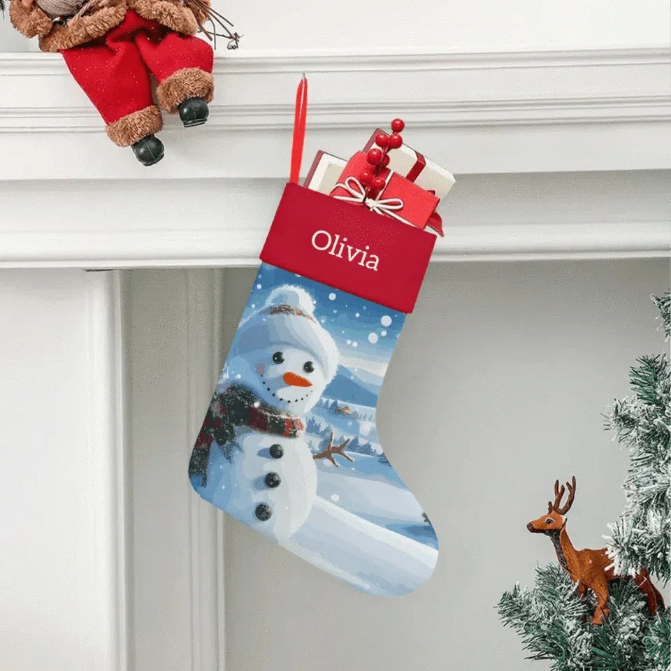 Christmas Classic Cartoon Picture Customized Stockings - Personalized Name Christmas Gift Linen Socks - Christmas Gift For Family,Child,Party