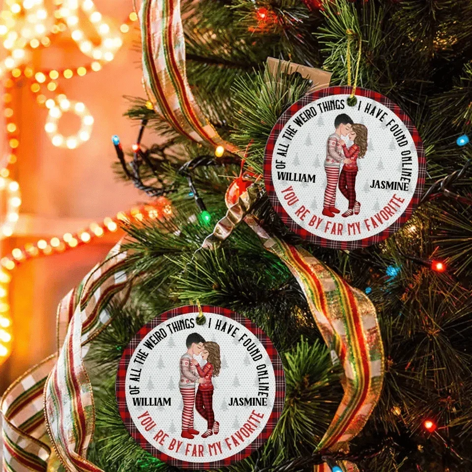 Christmas Couple You Are My Favorite By Far - Gift For Couples - Personalized Circle Ceramic Ornament - Joliny