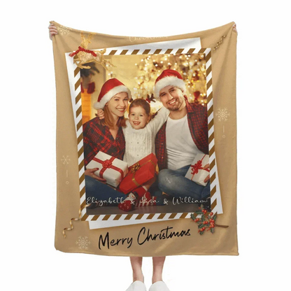 Christmas Cozy Family Photo Custom Blanket - Personalized Photo and Name Merry Christmas Themed Soft Flannel Blanket - Christmas Gift For Family - Joliny