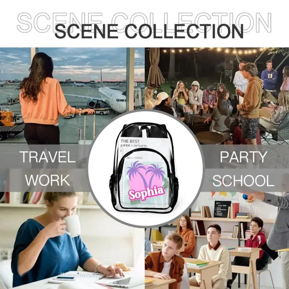Coconut Tree Name Custom Clear Backpack - School Season Gifts - Joliny