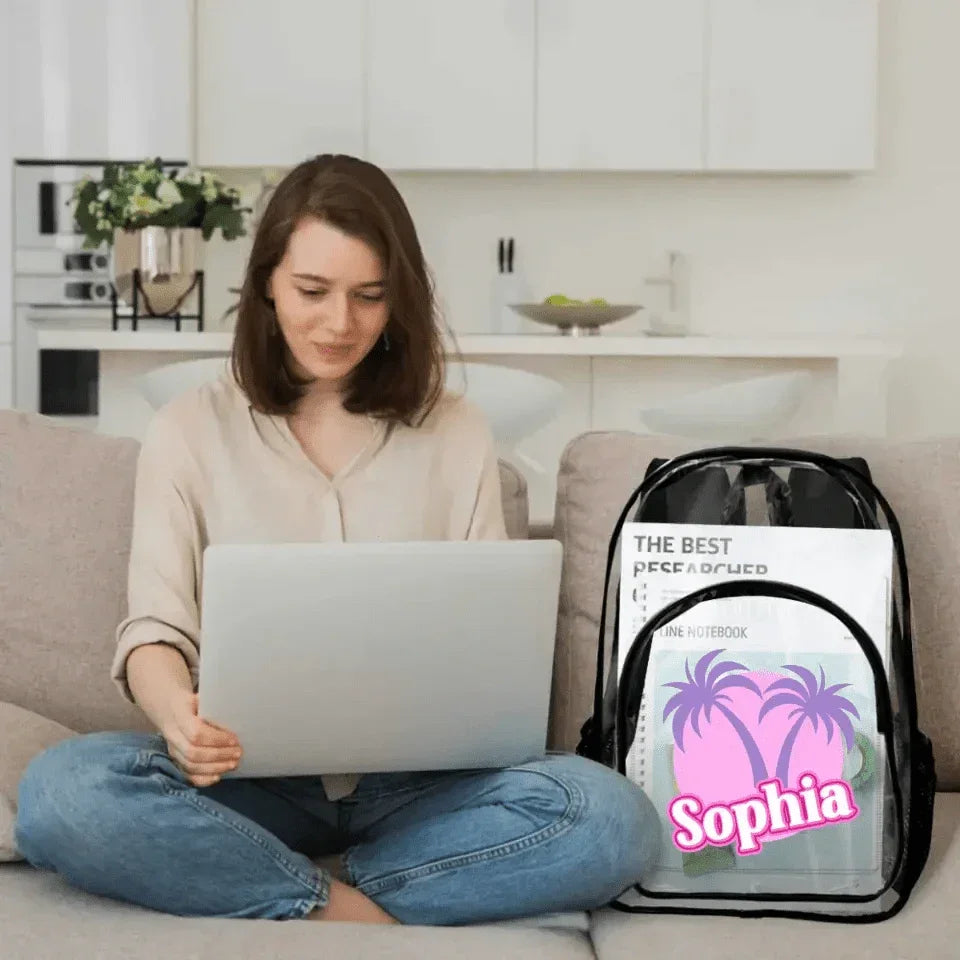 Coconut Tree Name Custom Clear Backpack - School Season Gifts - Joliny