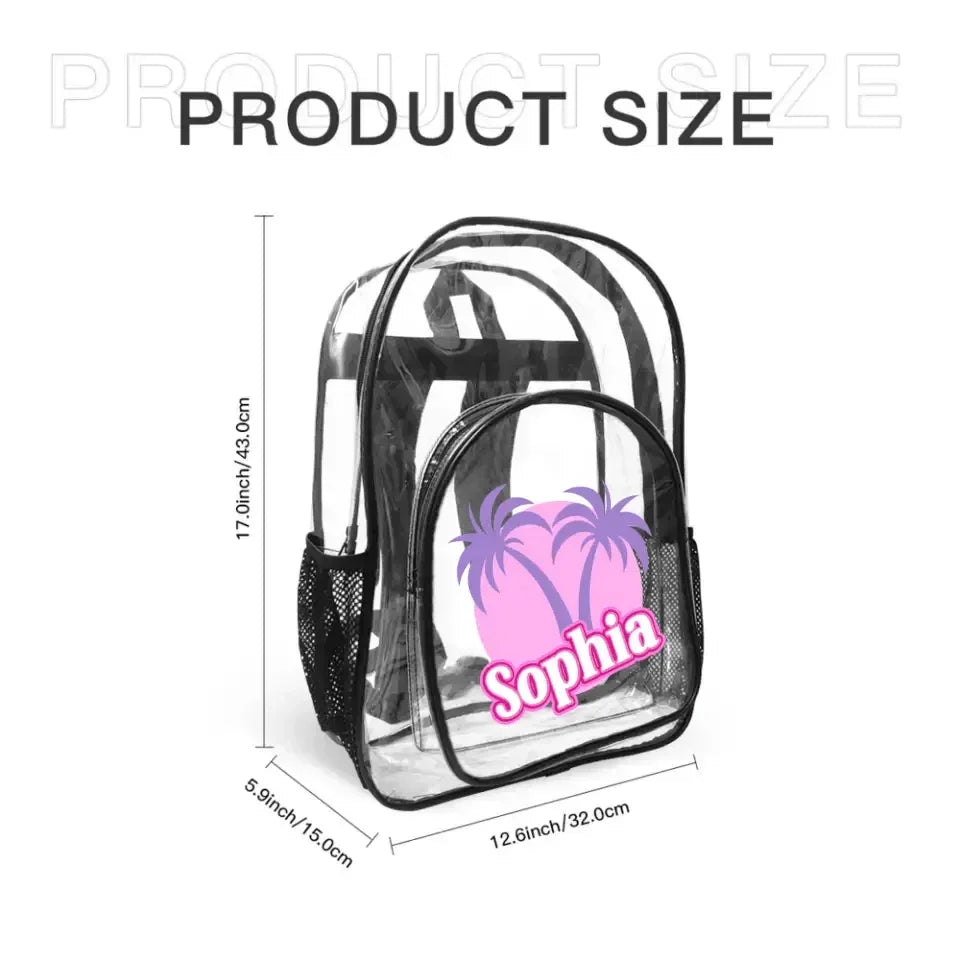 Coconut Tree Name Custom Clear Backpack - School Season Gifts - Joliny