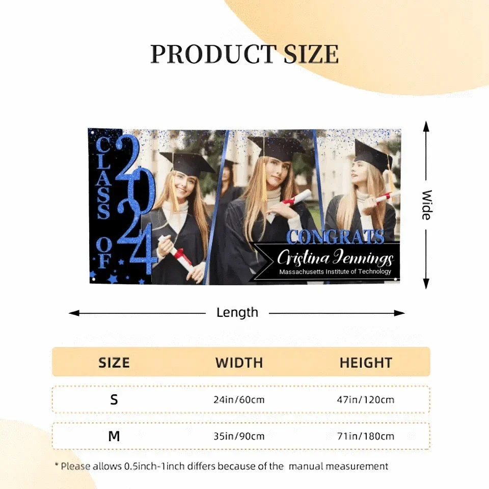 Congratulations Class Of 2024 - Personalized Three Photo Graduation Banner - Joliny