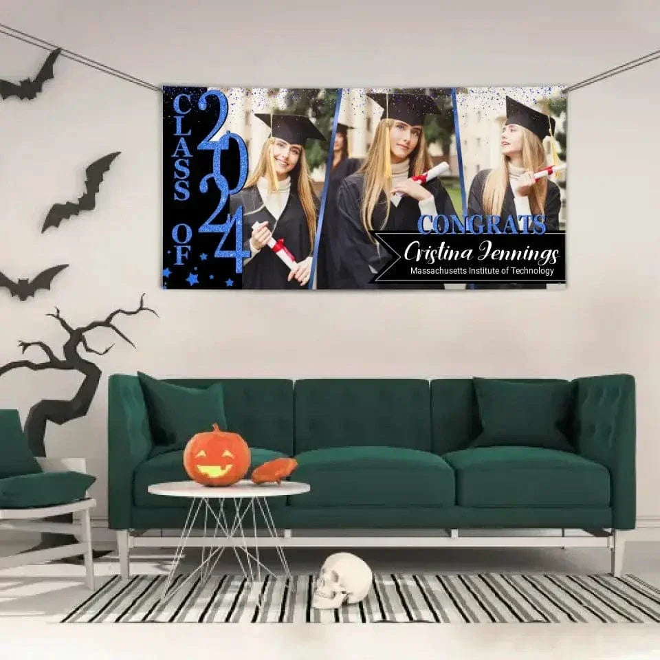 Congratulations Class Of 2024 - Personalized Three Photo Graduation Banner - Joliny