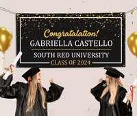 Congratulations To The Class Of 2024 Black Gold Light Dot Border Banner - Joliny