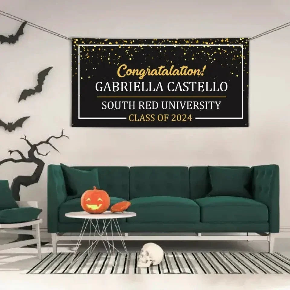 Congratulations To The Class Of 2024 Black Gold Light Dot Border Banner - Joliny