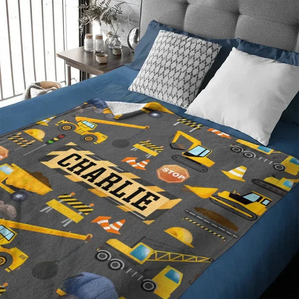 Construction Vehicle Truck Collection - Customized Children's Name Blanket - Joliny