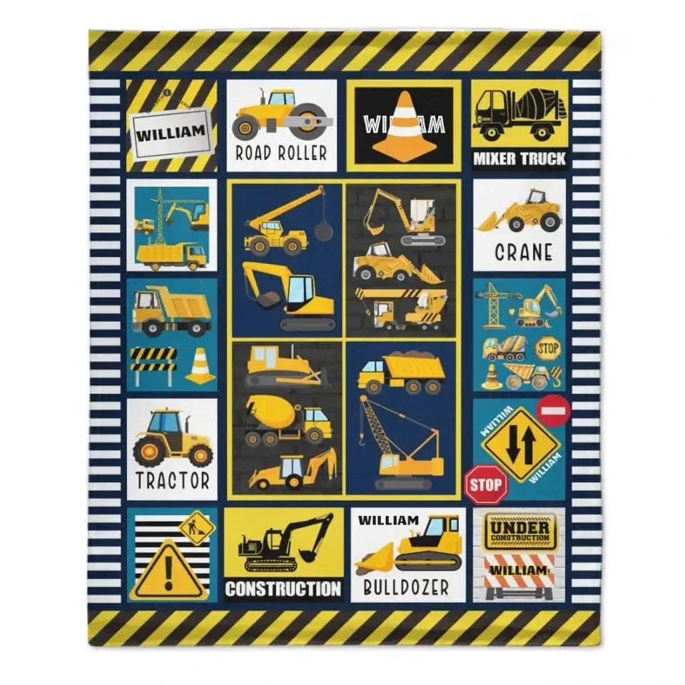 Construction Vehicle Truck Collection - Customized Children's Name Blanket - Joliny