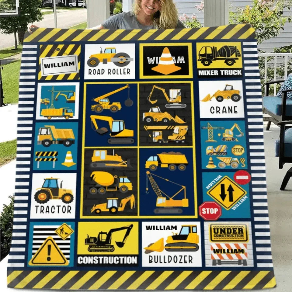 Construction Vehicle Truck Collection - Customized Children's Name Blanket - Joliny