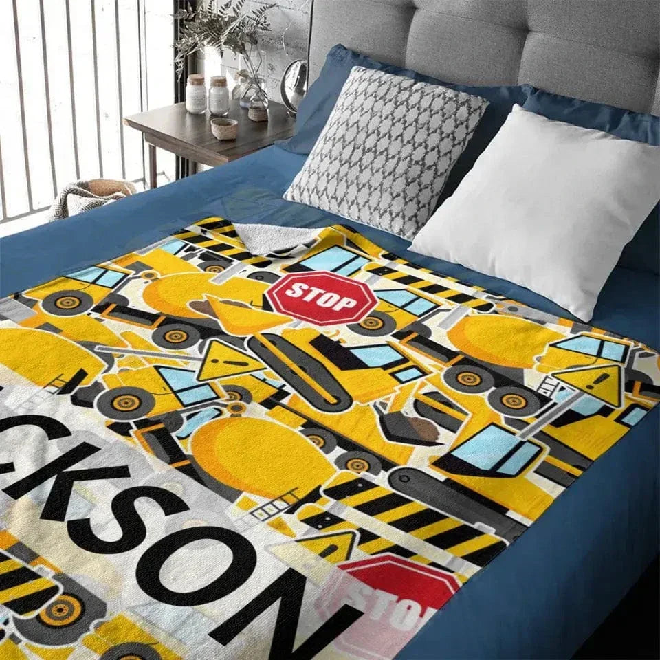 Construction Vehicle Truck Collection - Customized Children's Name Blanket - Joliny