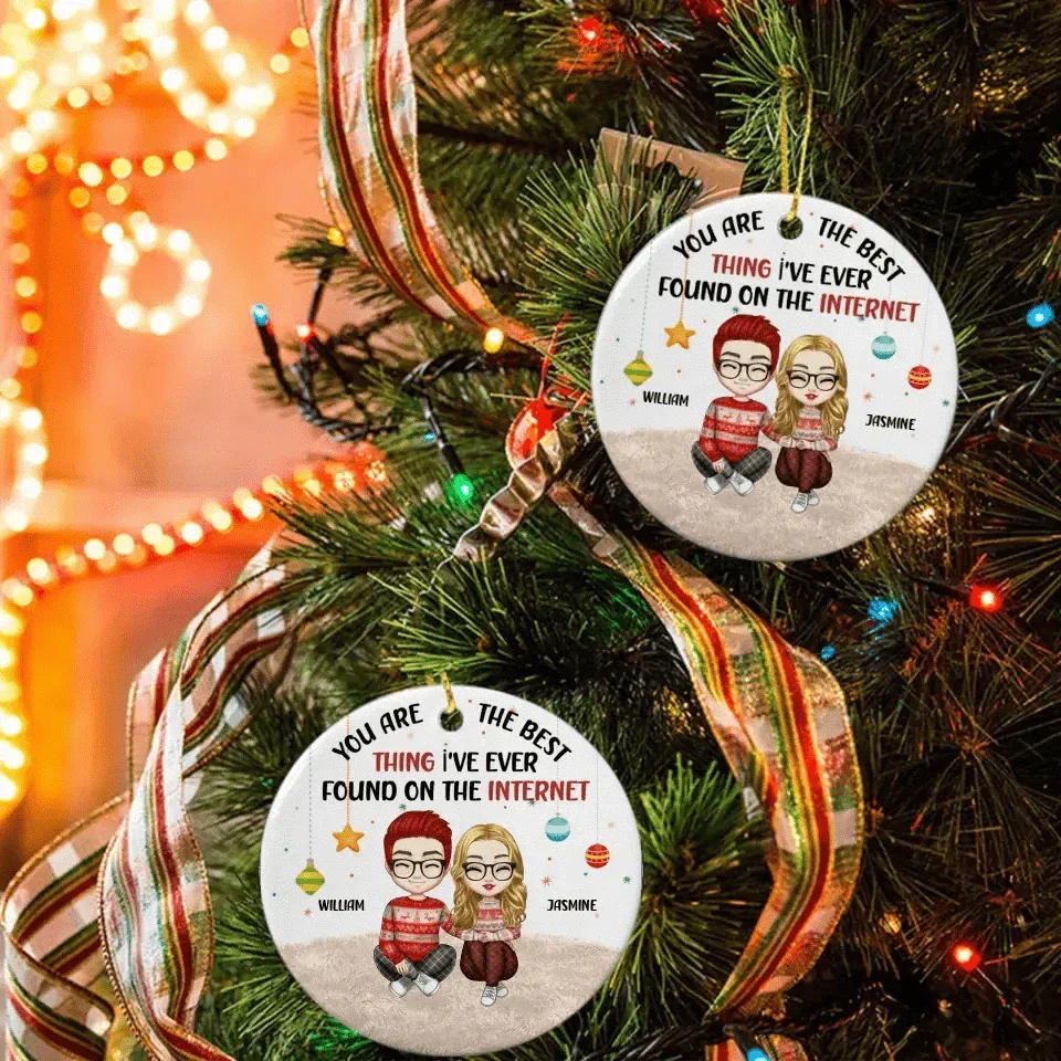 Couple Personalized Custom Ceramic Round Shaped Ornament - You're The Best Thing - Christmas Gift For Husband Wife, Anniversary - Joliny
