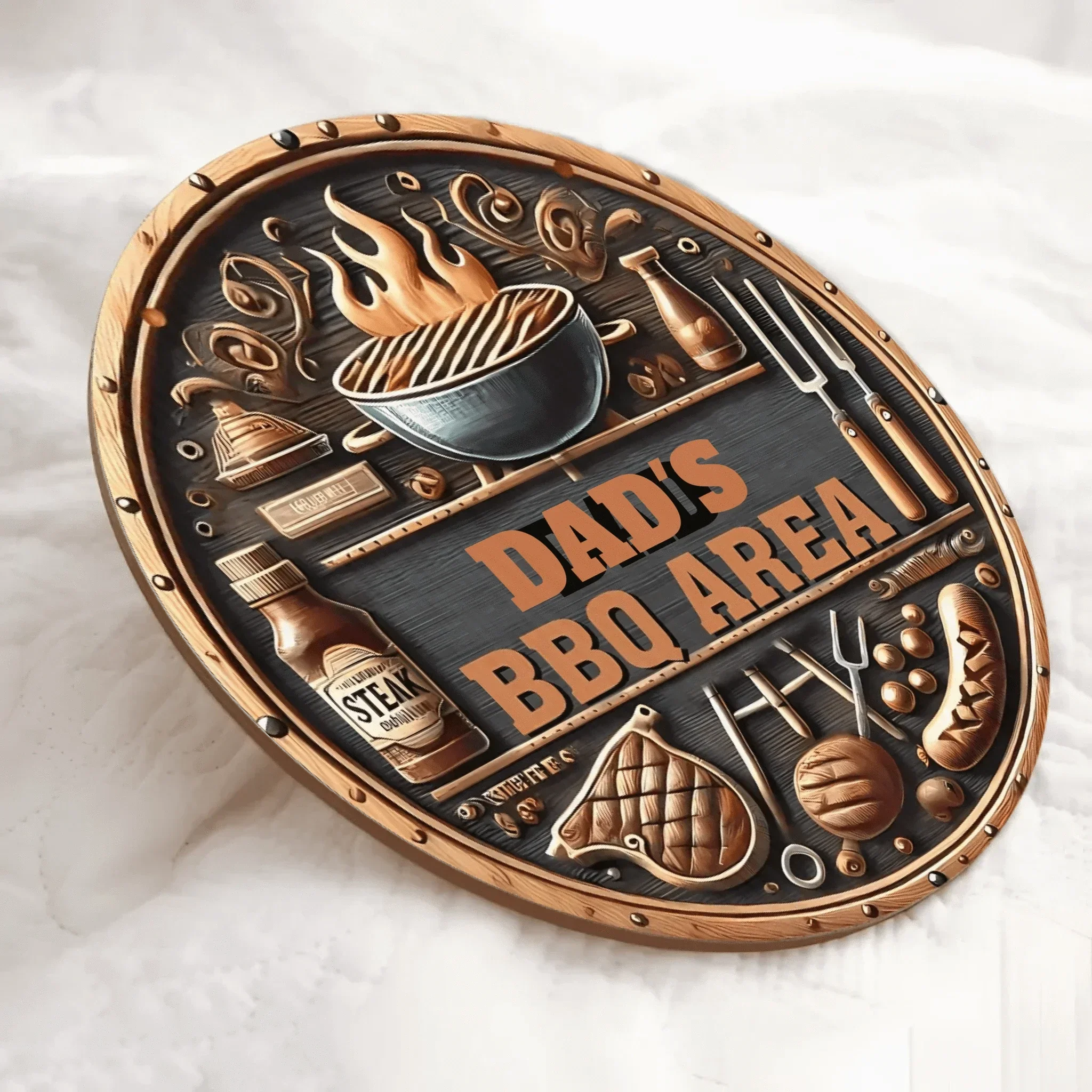 Custom BBQ Themed Wooden Door Signs - Personalised Name BBQ Pattern Round Wooden Signs - A Gift For Friend,Family,BFF,Barbecue Enthusiasts