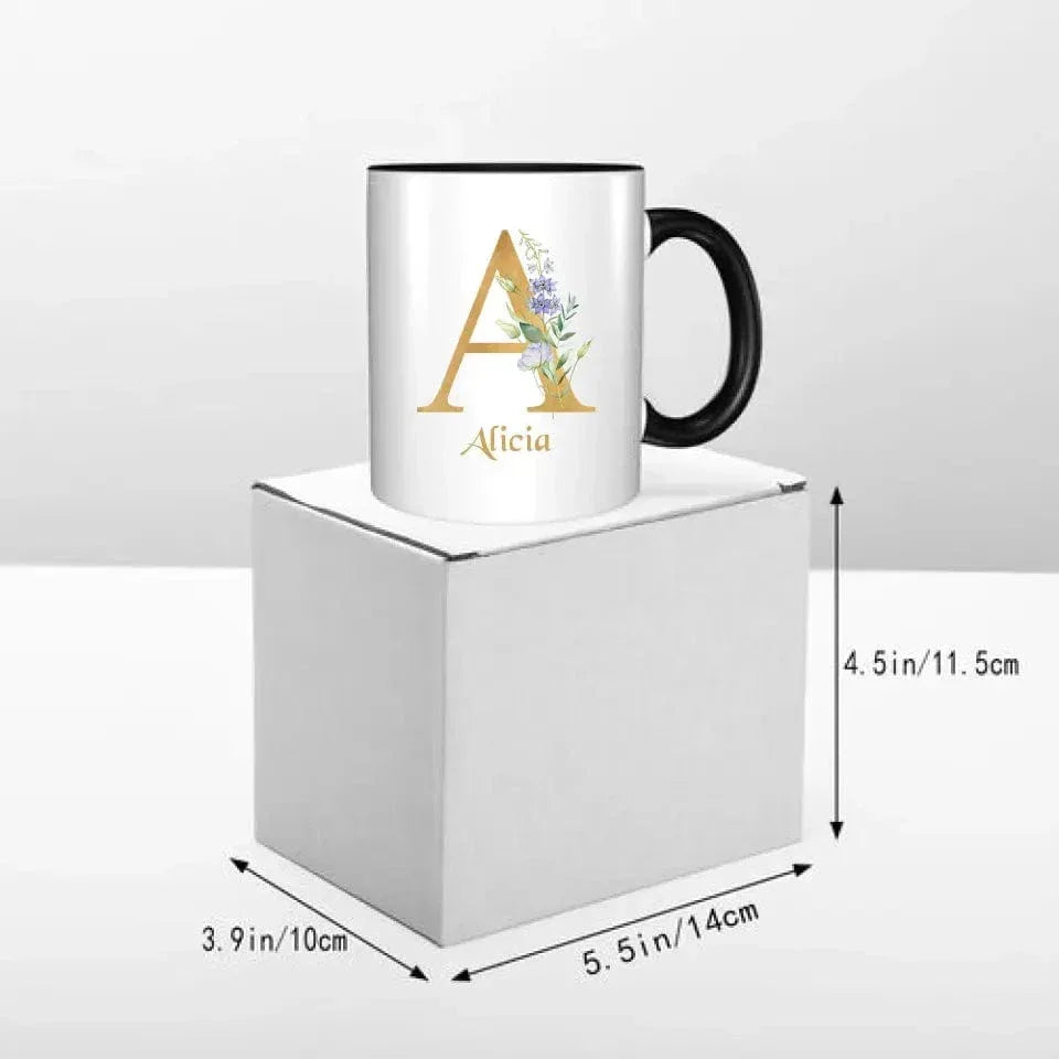 Custom Coffee Mug - Personalized Ceramic Cup with Initial Letter Name Monogram - Joliny