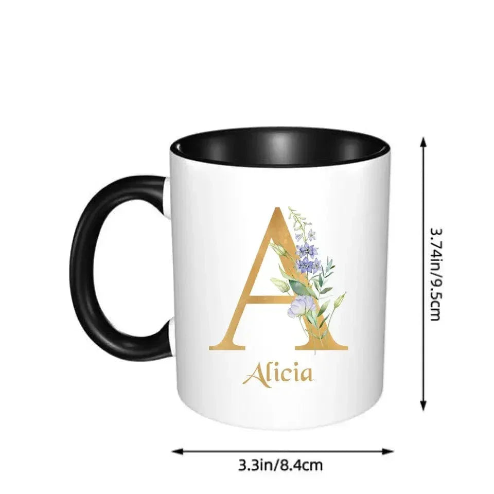 Custom Coffee Mug - Personalized Ceramic Cup with Initial Letter Name Monogram - Joliny