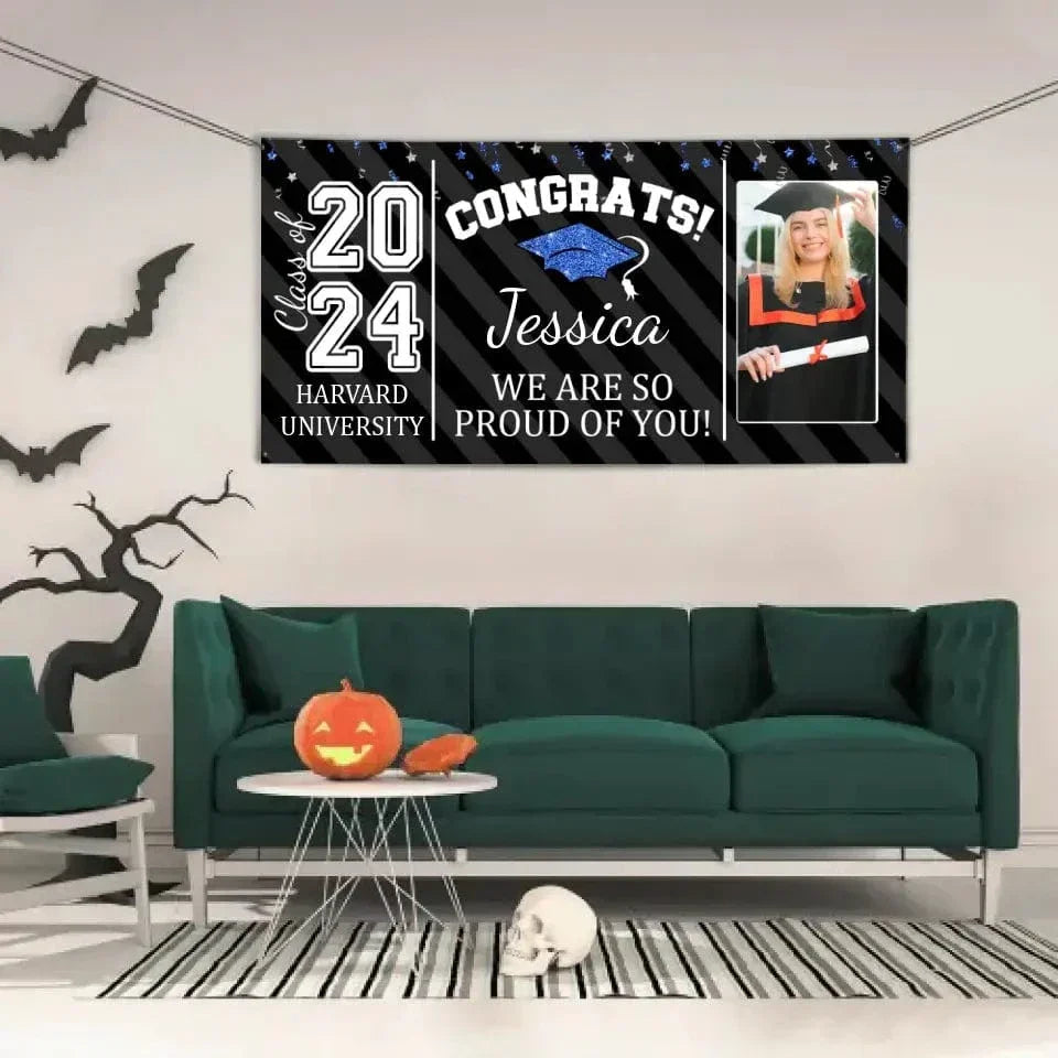 Custom Congrats Grad With Photo 3 Piece Set Graduation Banner, Graduation Gift - Joliny