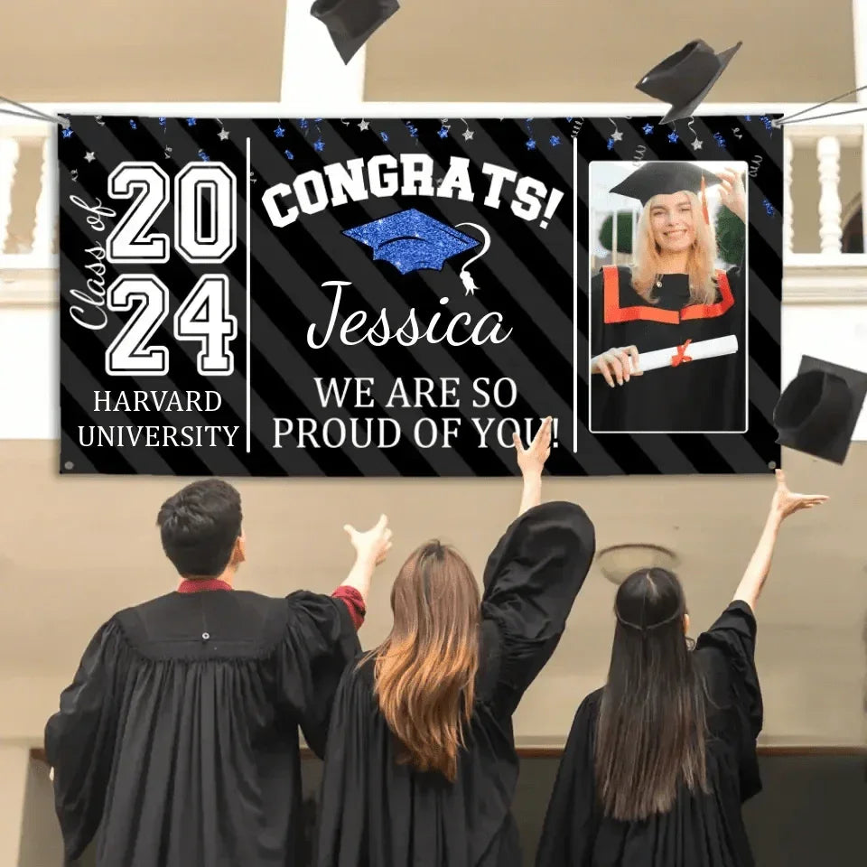 Custom Congrats Grad With Photo 3 Piece Set Graduation Banner, Graduation Gift - Joliny