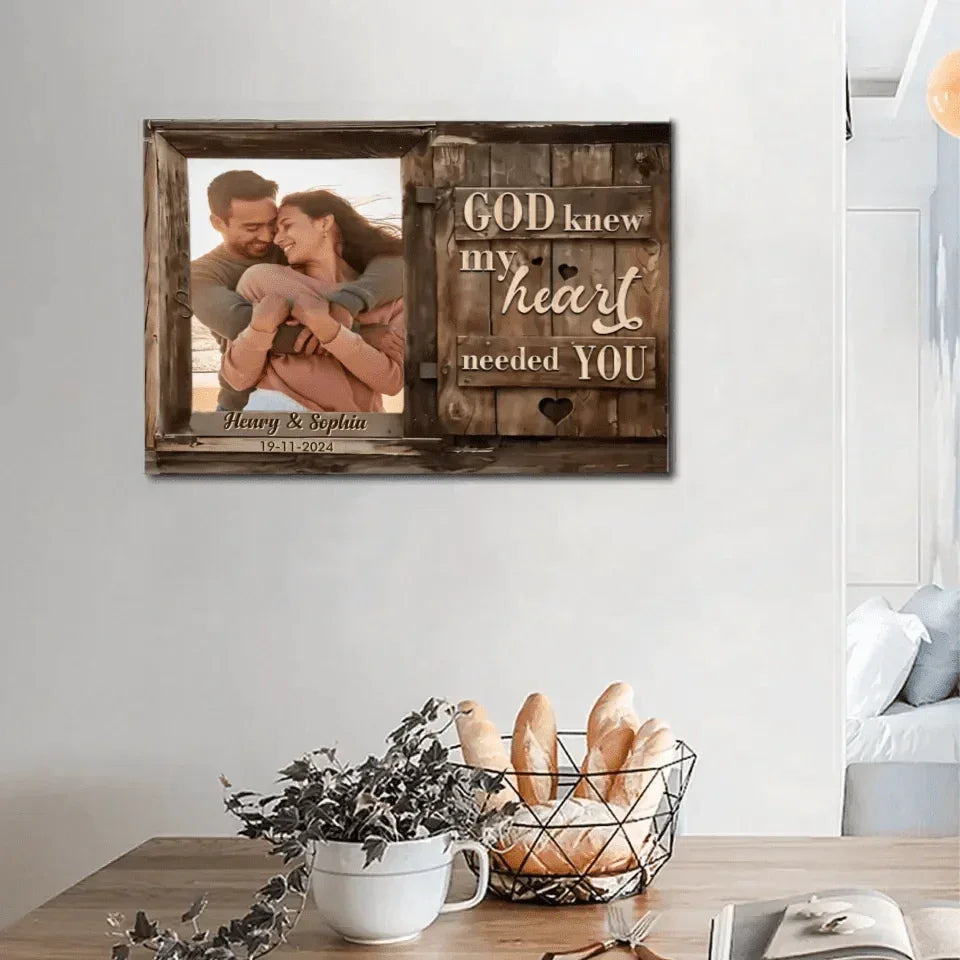 Custom Couple's Photo Decorative Painting - Personalized Photo,Date and Name Art Couple's Photo Unframed Canvas Painting - Gifts for Husband,Wife,Family