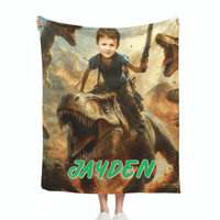 Custom Dinosaur Blankets Personalized Boy Riding Dinosaur Blanket - Joliny
