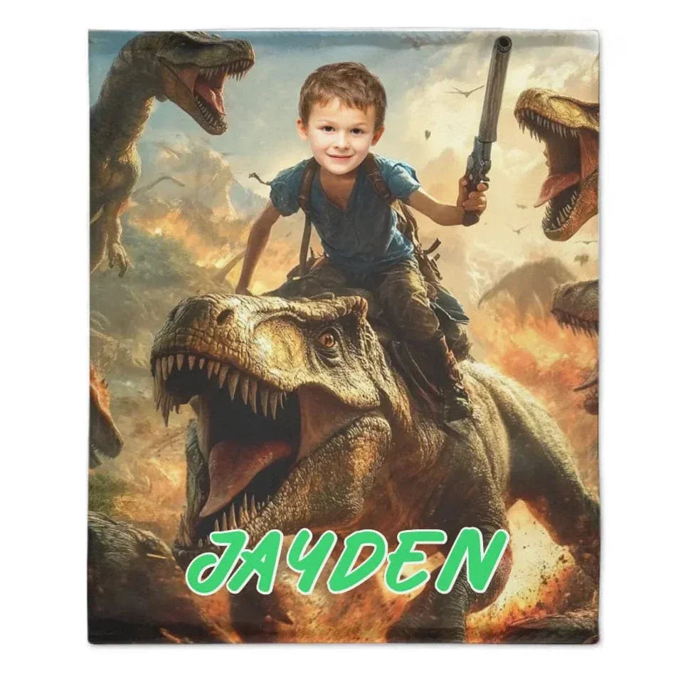 Custom Dinosaur Blankets Personalized Boy Riding Dinosaur Blanket - Joliny