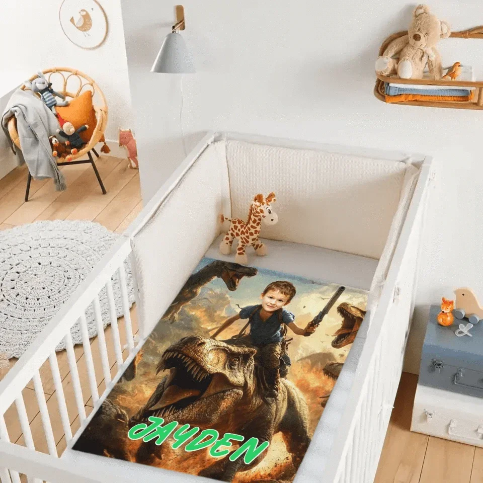Custom Dinosaur Blankets Personalized Boy Riding Dinosaur Blanket - Joliny