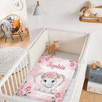 Custom Elephant Blanket - Personalized Name Blanket for Elephant Wearing Garland - A Gift For Child,Baby - Joliny